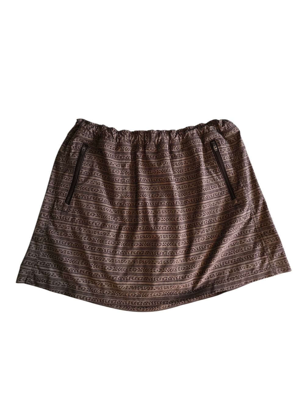 L.L. Bean Brown Patterned Elastic-Waist Skort with Zip Pockets